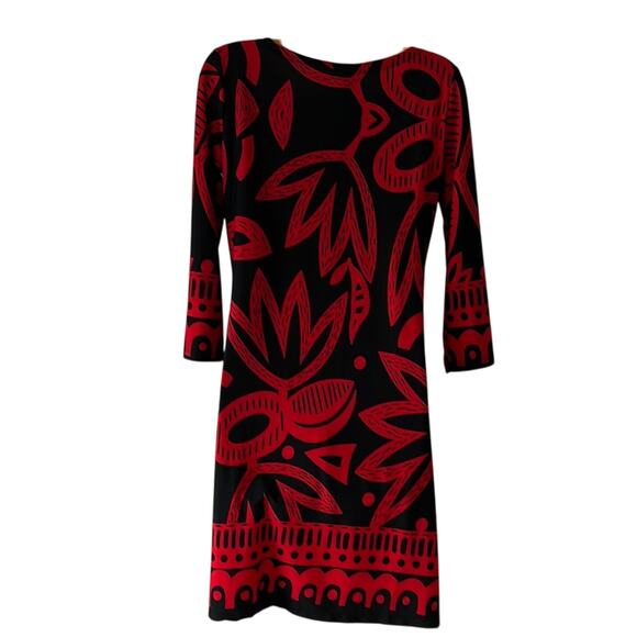 MT Collection Black & Red Print Knit Dress Woman's Size Small Retro Artsy Y2K - Picture 3 of 8